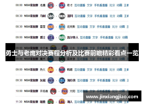 勇士与老鹰对决赛程分析及比赛前瞻精彩看点一览